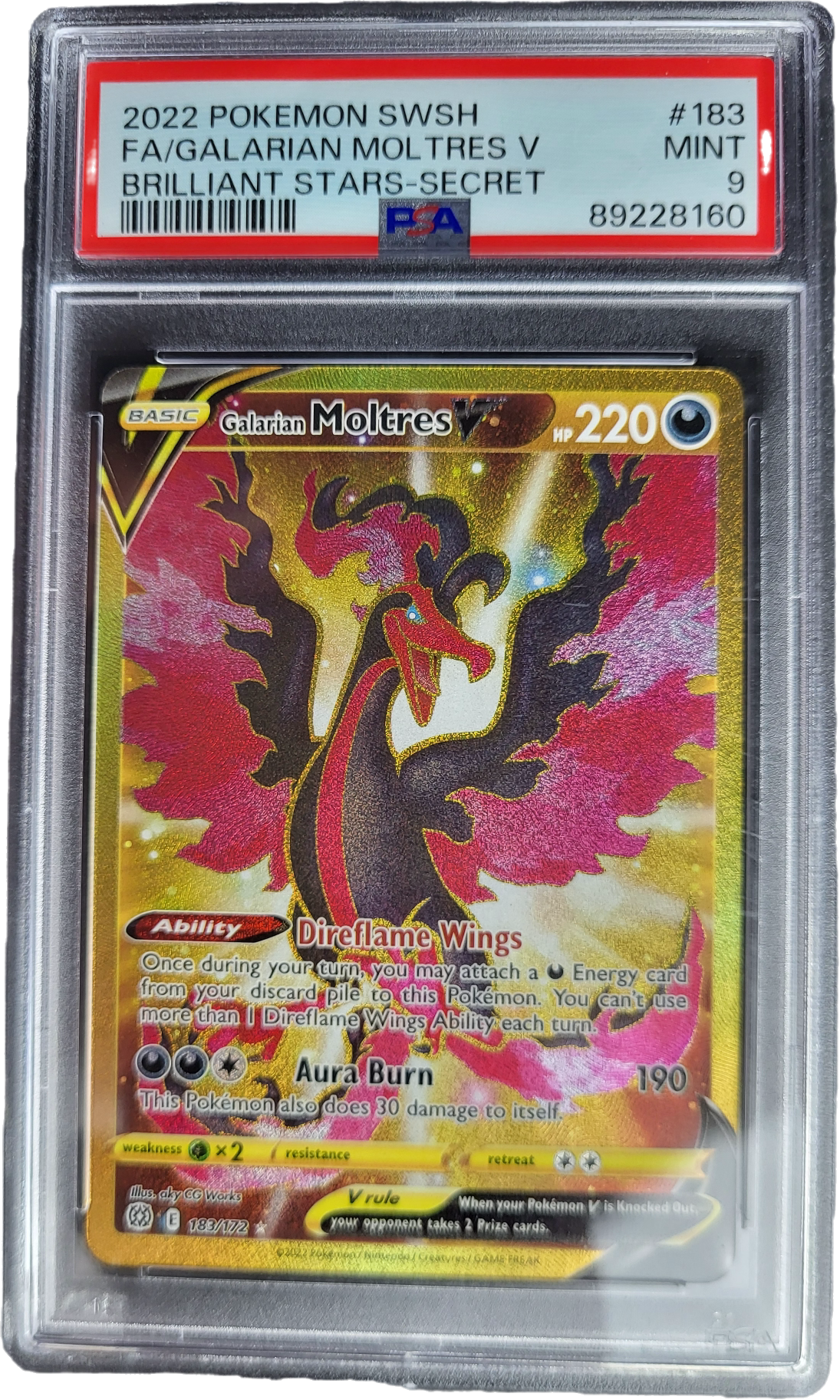 Galarian Moltres VSTAR - 183/172 - Brilliant Stars Gold Card PSA 9