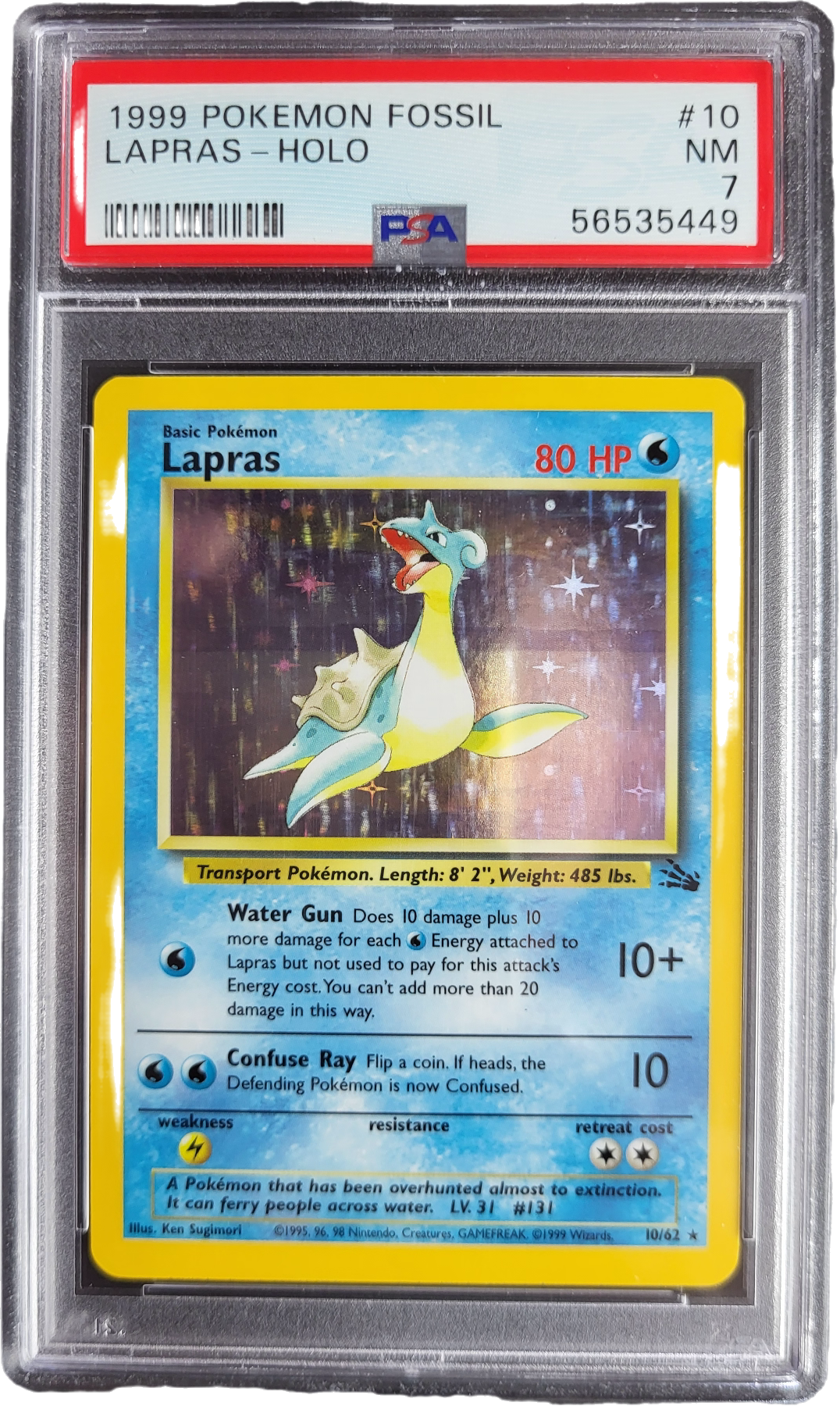 Lapras 10/62 - 1999 Fossil Set Holofoil PSA 7
