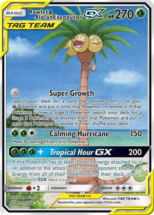 Rowlet & Alolan Exeggutor GX 215/236 - Unified Minds Alternate Full Art