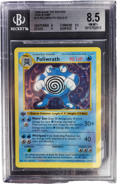 Poliwrath 13/102 - 1999 Base set 1st Edition Thin Stamp Grade BGS 8.5