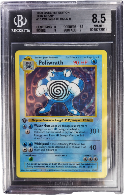 Poliwrath 13/102 - 1999 Base set 1st Edition Thin Stamp Grade 8.5