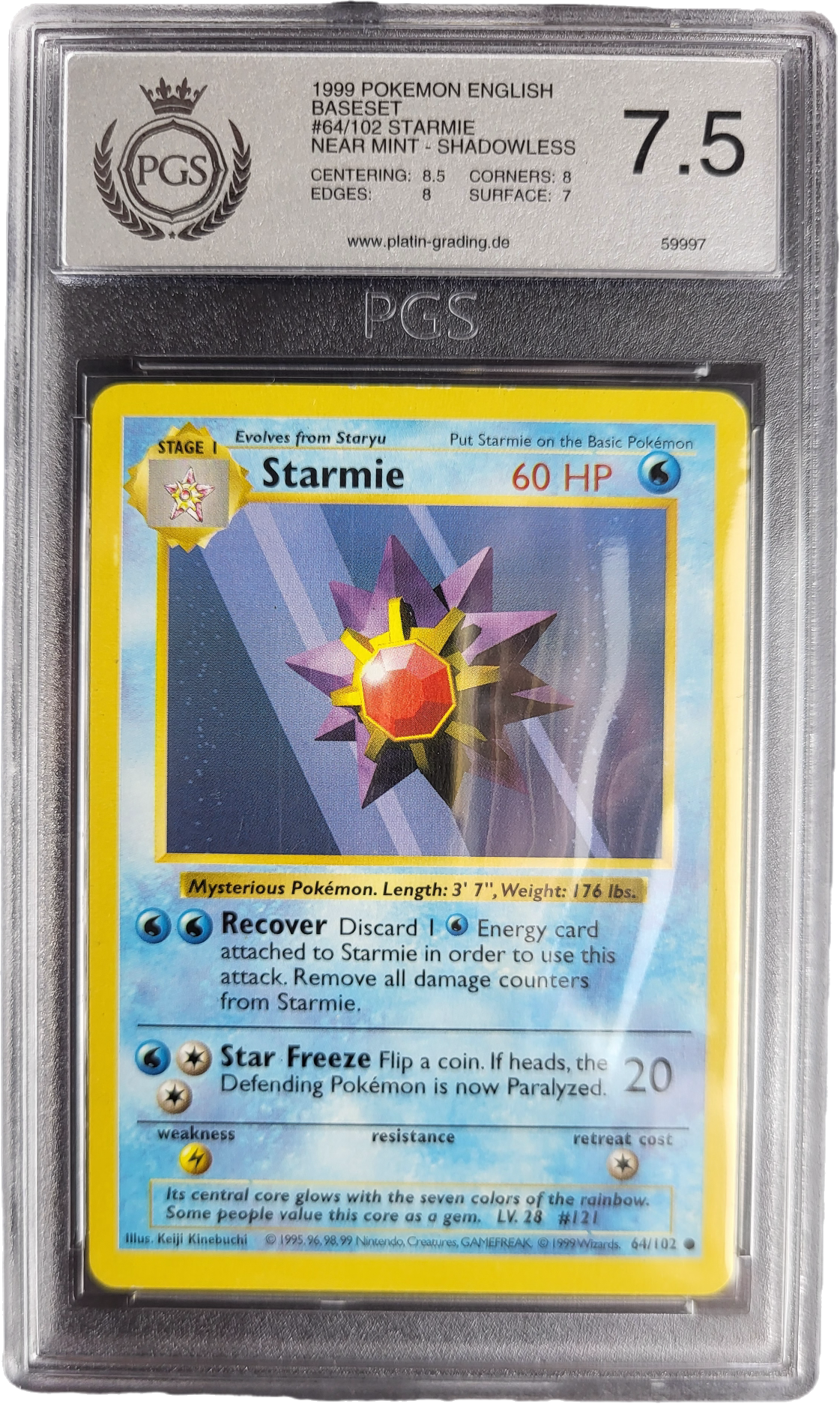 Starmie 64/102 - 1999 Base Set Shadowless PGS 7.5