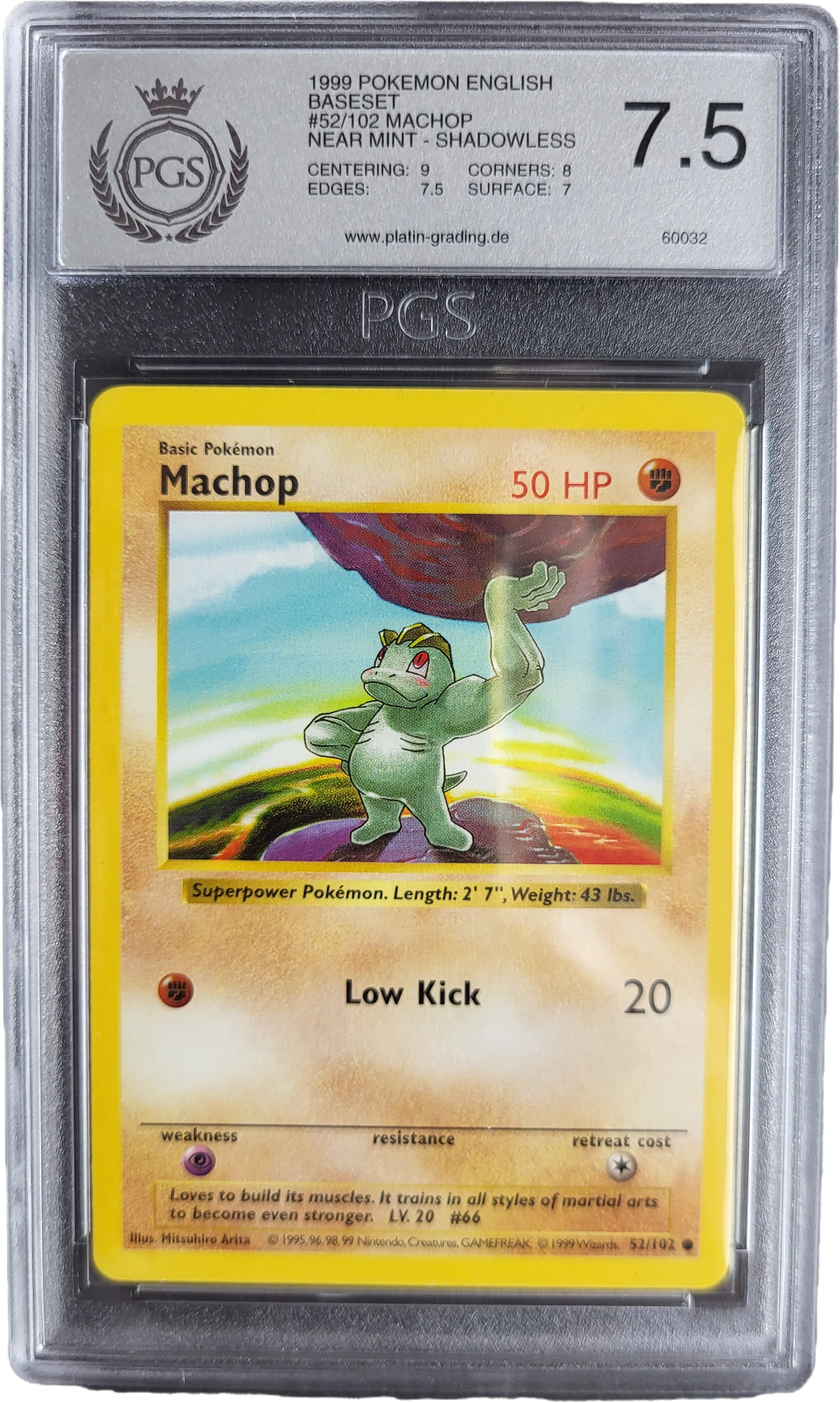 Machop 52/102 - 1999 Base Set Shadowless PGS 7.5