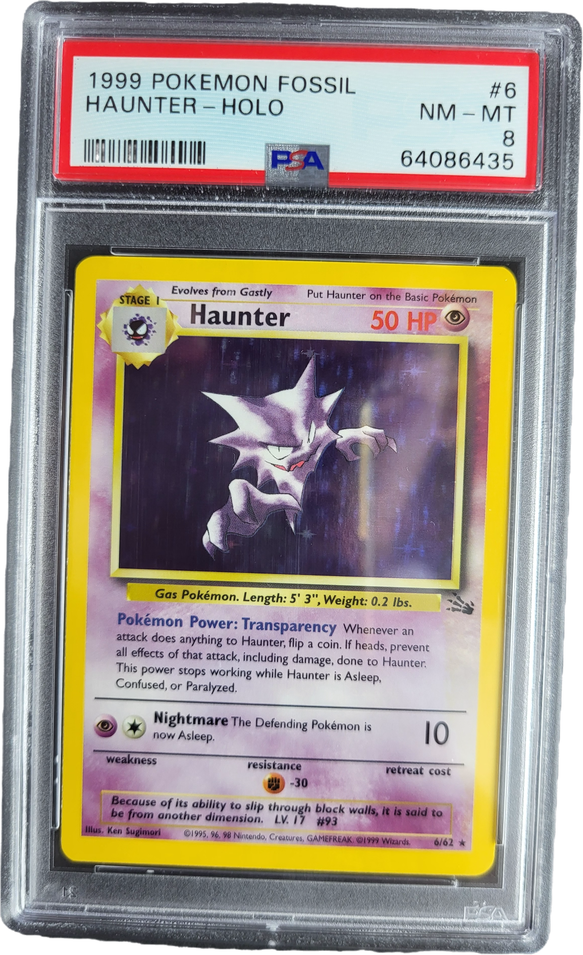 Haunter 6/62 - 1999 Fossil Set Holofoil PSA 8