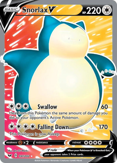 Snorlax V 197/202 - Sword & Shield Base set Full Art